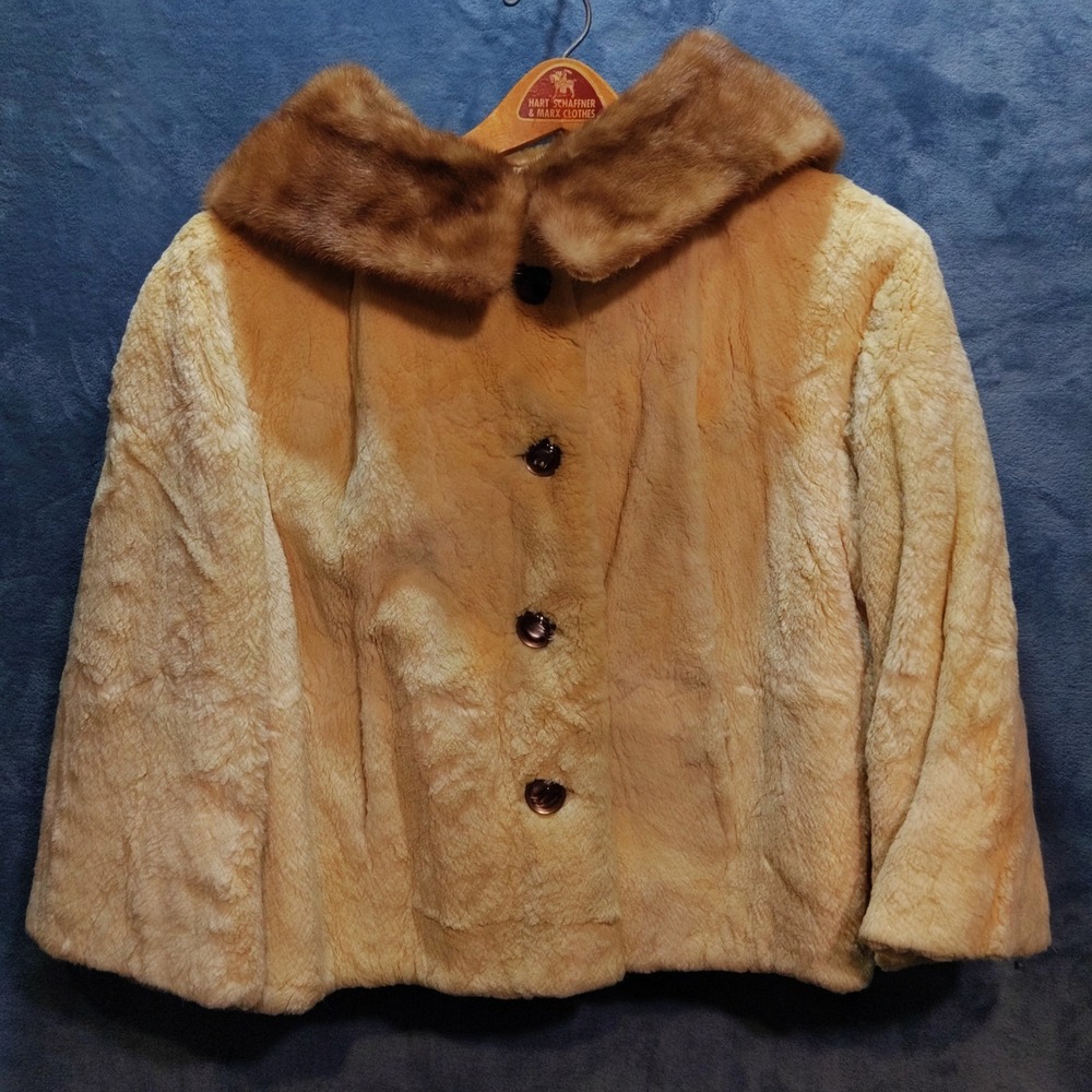 Vintage Davidsons Indianapolis Fur Jacket Cream Brown Contrast Collar Pockets